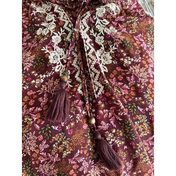 Mason and Belle Floral Flowy Burgundy Floral Blouse Size Large - Picture 6 of 7